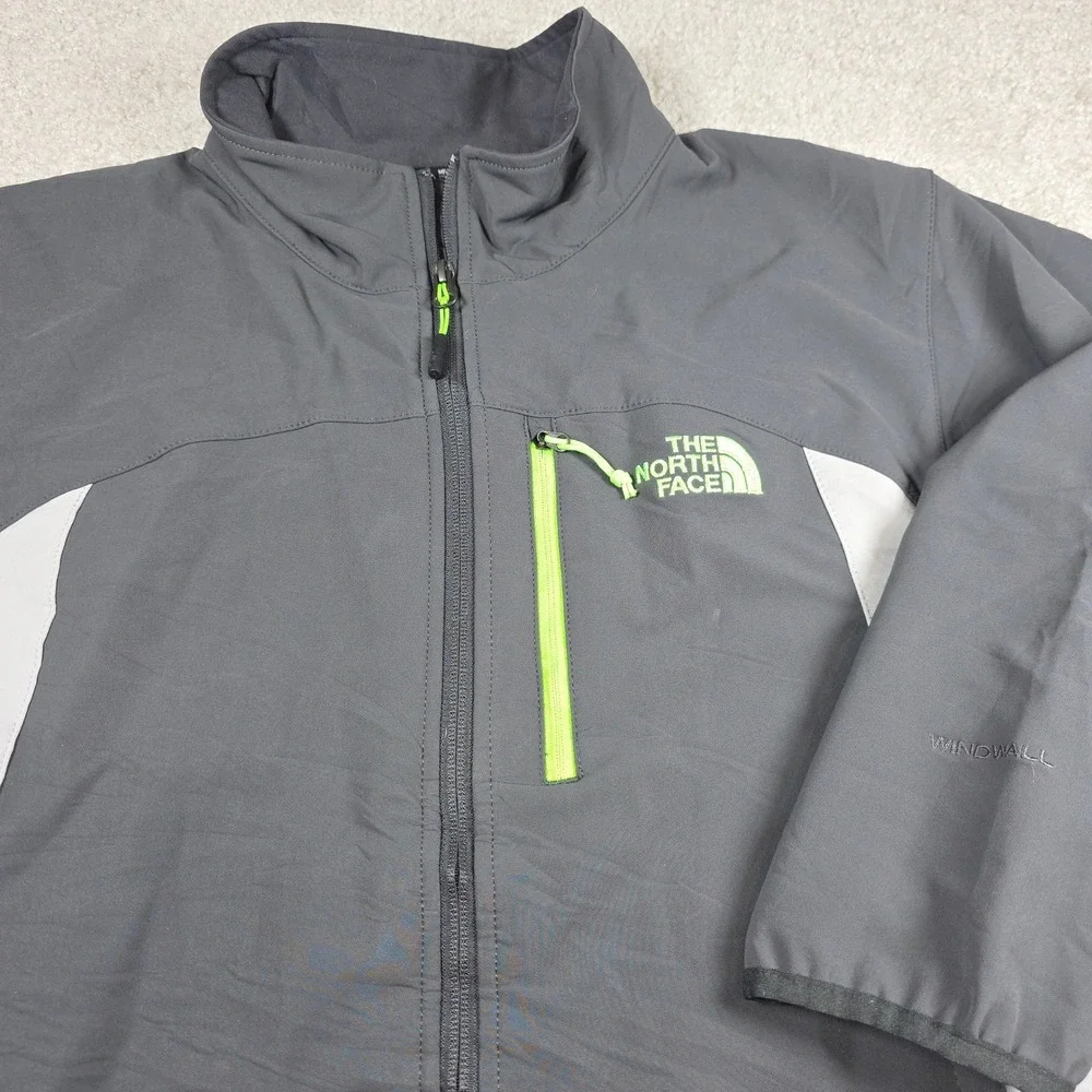 The North Face WindWall Jacket Mens Large Grey Lime Green Softshell Full Zip